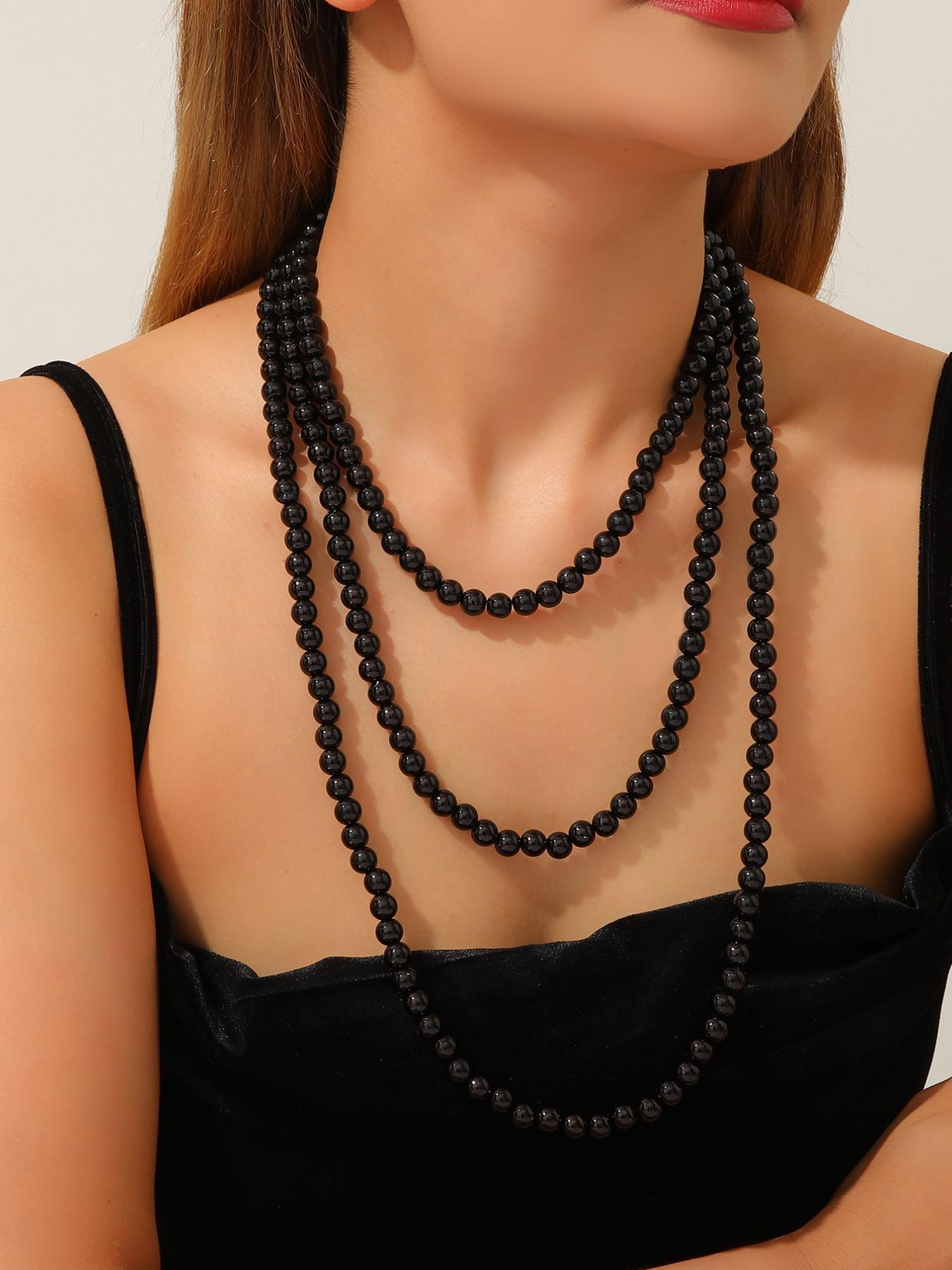 Elegant Vintage Adjustable Multi-Layer Pearl Necklace, Long Beaded Costume Jewelry for Women, Perfect for Weddings and Daily Wear