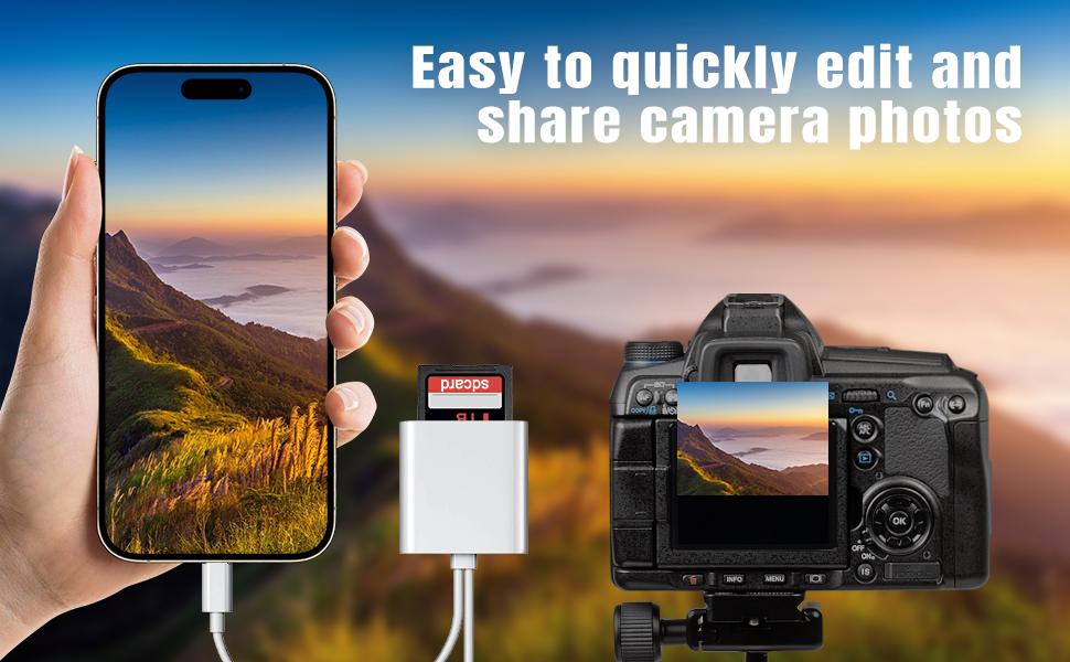 2-in-1 Card Reader, Lightning & USB-C SD/TF Card Adapter, Dual Slot Multi-Card Reader, Plug & Play for iPhone Samsung Xiaomi