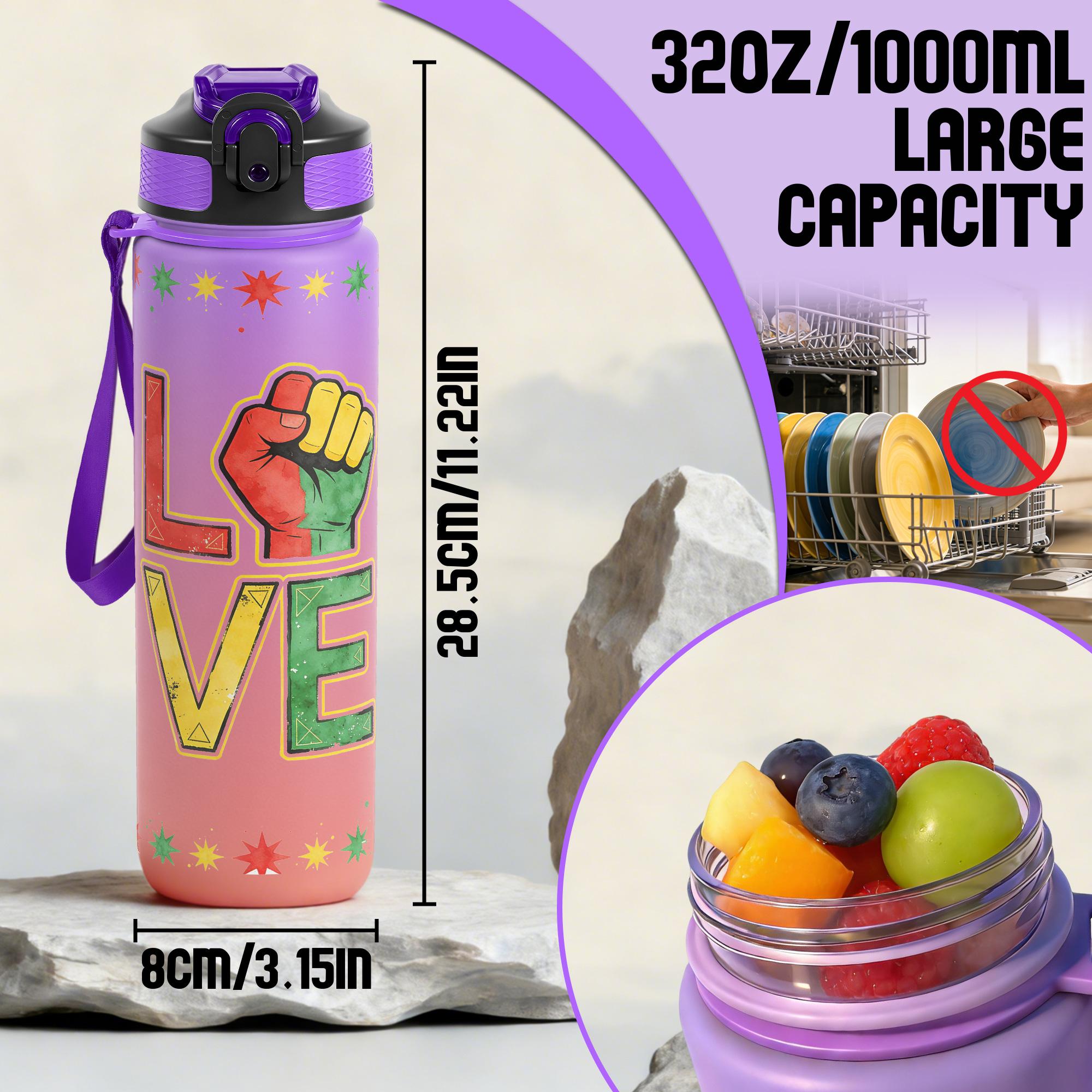 1pc,32oz Water Bottle Black Fist Love Design Durable  Leak-Proof 1000ml Time Marker Water Bottle - Shatter-Resistant for Sports, Fitness, Hiking & Outdoor Travel - Large Capacity, Ideal Gift