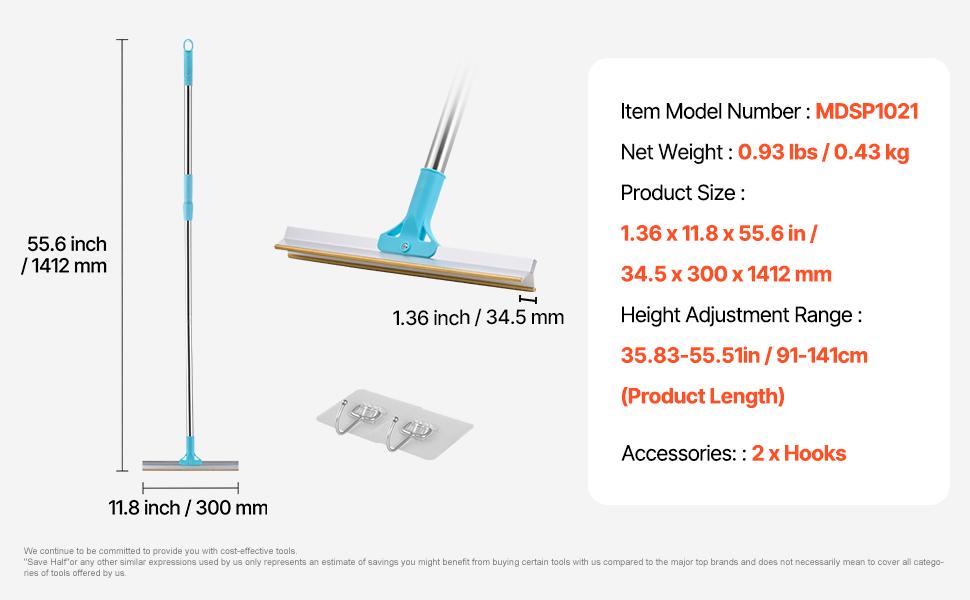 Summervibes VEVOR Pet Hair Carpet Rake, 35.83-55.51 in Adjustable Long Handle Pet Hair Removal Broom, Reusable Advanced Lint Remover Scraper Dog Cat Fur Cleaning, for Carpet Rugs Mats Couch Furniture Cat Tree