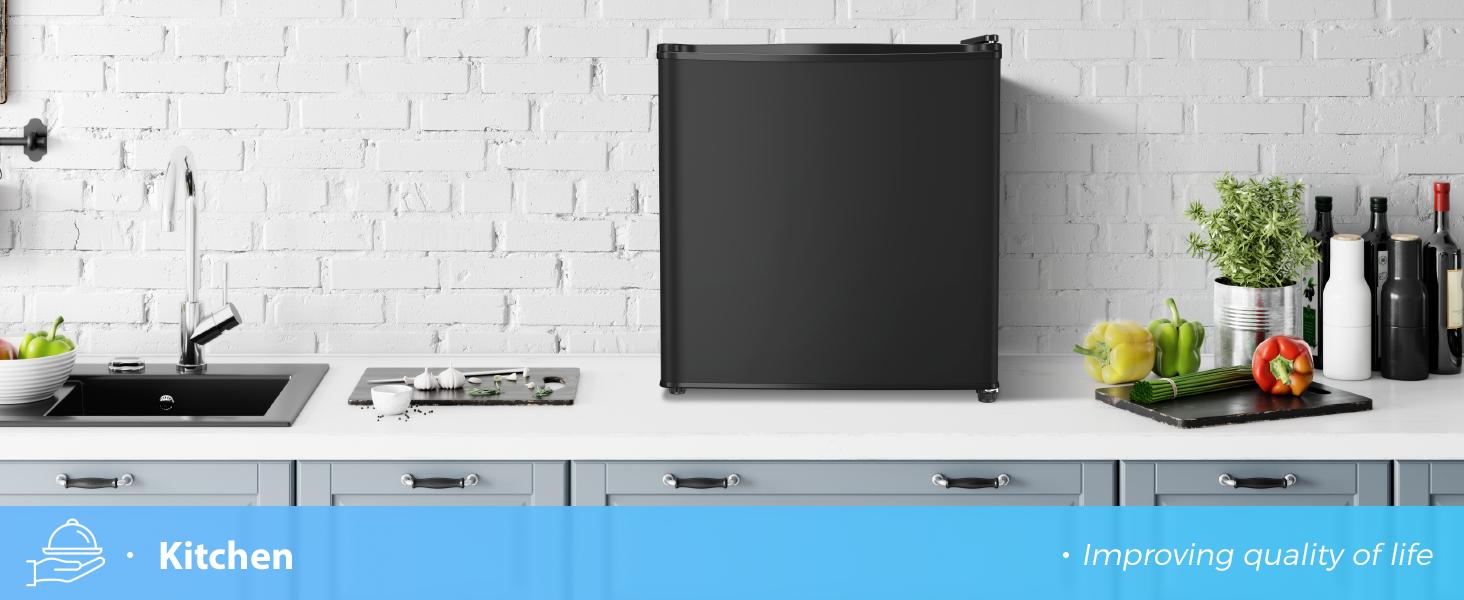 Antarctic Star Compact Refrigerator Mini Fridge with Freezer, Single Reversible Door, Dorm Fridge, Removable Glass Shelf, Defrost Button, for Bedroom, Office, Garage, 1.4 Cu. Ft, Black