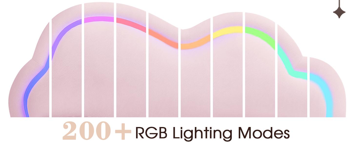 [Mattress NOT Included] VanAcc Bed Frame with Adjustable Cloud Headboard and Customizable LED Light, Velvet Upholstered Bed, Unique Bedroom Furniture, No Box Spring Needed, Twin/Full/Queen