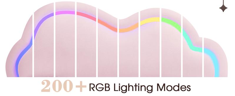 VanAcc Bed Frame with Adjustable Cloud Headboard and Customizable LED Light, Velvet Upholstered Bed, Unique Bedroom Furniture, No Box Spring Needed, Twin/Full/Queen