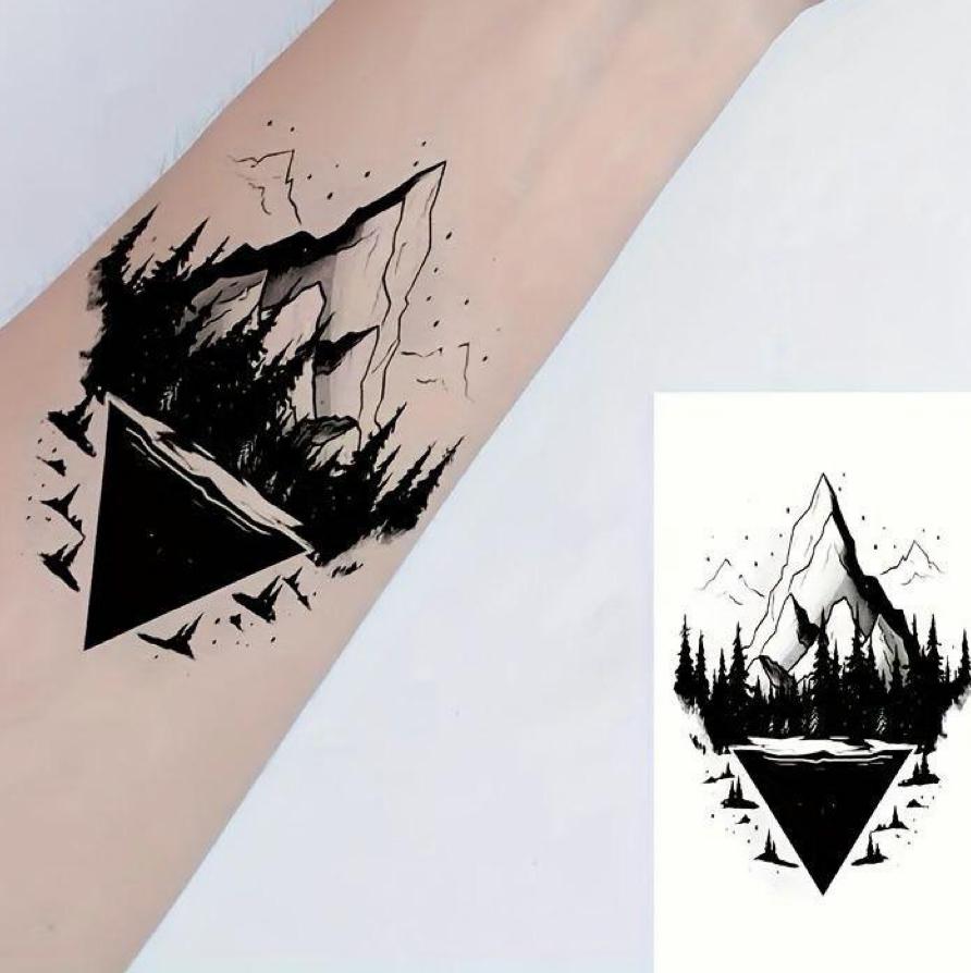 30Pcs Black Mountain River Fake Tattoos - Waterproof, Long-Lasting Small Personalized Realistic Temporary Tattoos for Body Art
