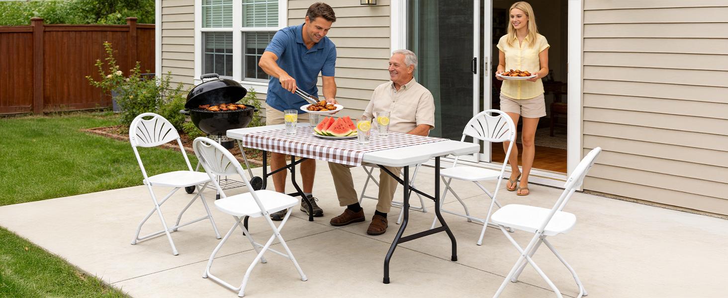Folding Chair Pack, White Plastic No Assembly Required Folding Chairs with Non-Slip Feet, Foldable Chair Set for Camping, Parties, Weddings, Events