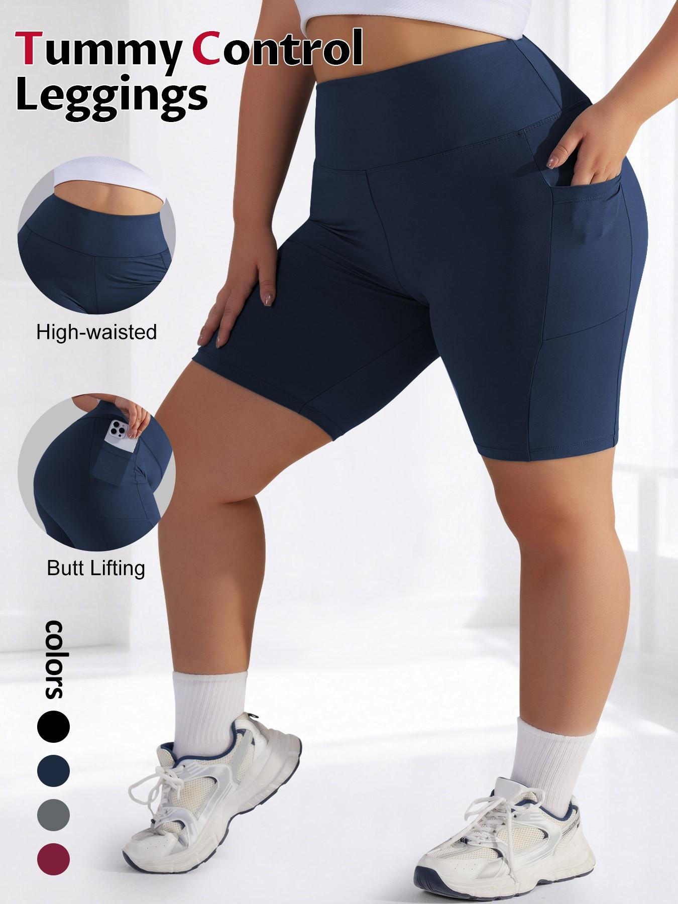 Women's Plus Size Casual Tight Fit Solid Color Shorts, Fitted Fashion Shorts, Side Pockets, Comfortable Daily Wear, Fashion Design, Perfect for Everyday Use