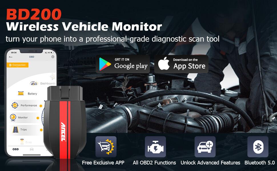 ANCEL BD200 OBD2 Scanner Bluetooth Wireless Automotive Diagnostic Tool with Battery Test Performance Test Car Code Reader OBDII Vehicle Adapter Check Engine OBD2 Scanner for iPhone iPad Android, Exclusive App