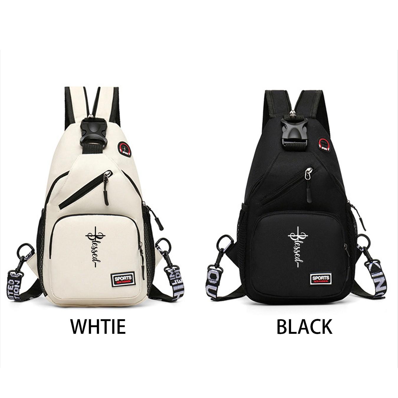 "Blessed" Cross Print Sling Backpack, Unisex Small Casual Chest Bag, Portable Crossbody Rucksack for Daily Use, Gift for Trendsetters, Budget-Friendly