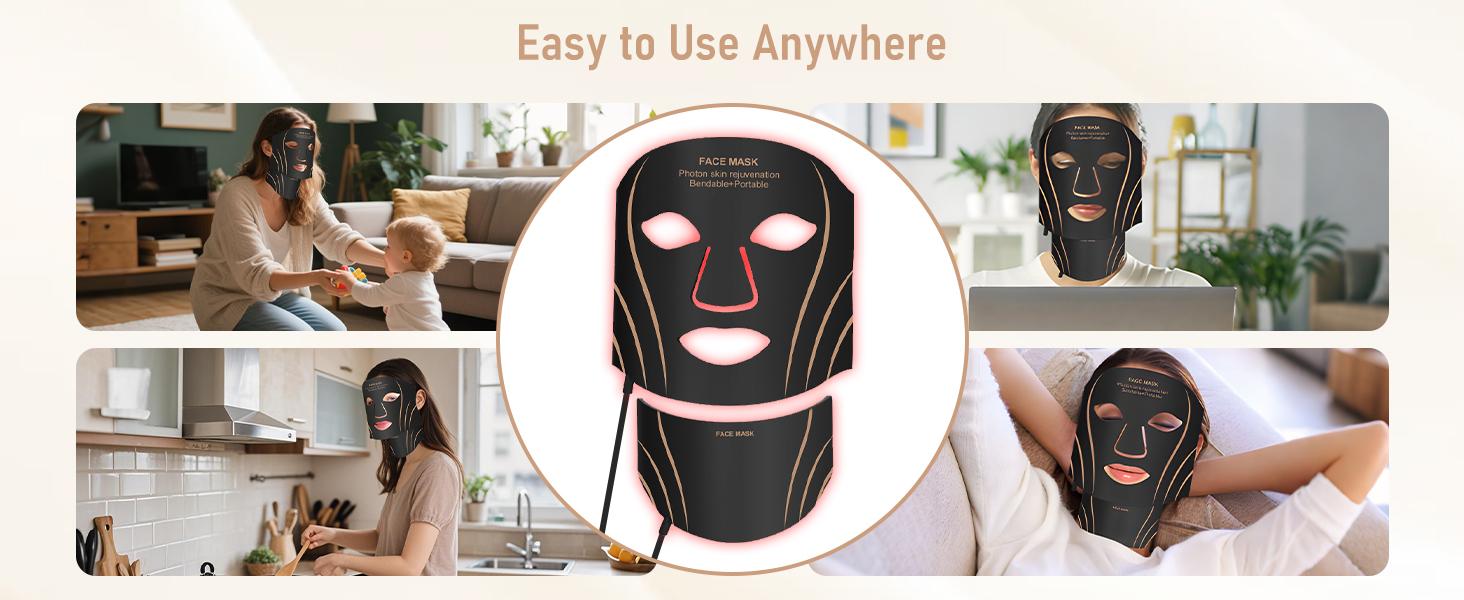 Red Light Therapy for Face, 7 Modes Portable Led Face Mask Light Therapy with Remote Control, LEDs face mask & neck mask Red,Advanced Skincare Made Easy,Timing Function, Red Light Therapy at Home Facial Glow