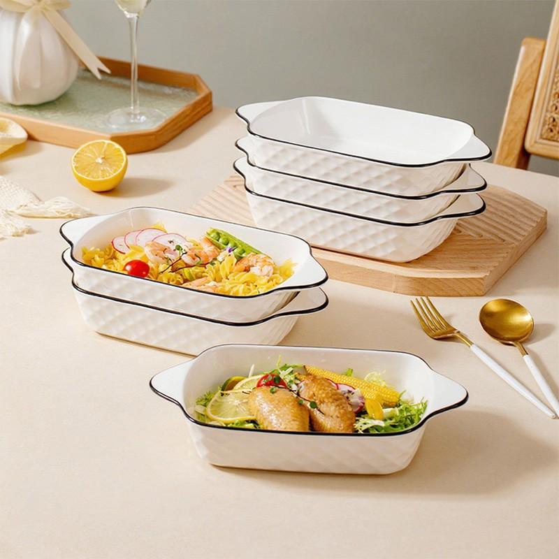 Ceramic Bakeware Set, Rectangle Shape with Handle Design, Oven & Microwave Safe for Cooking & Baking, Durable Kitchen Essentials