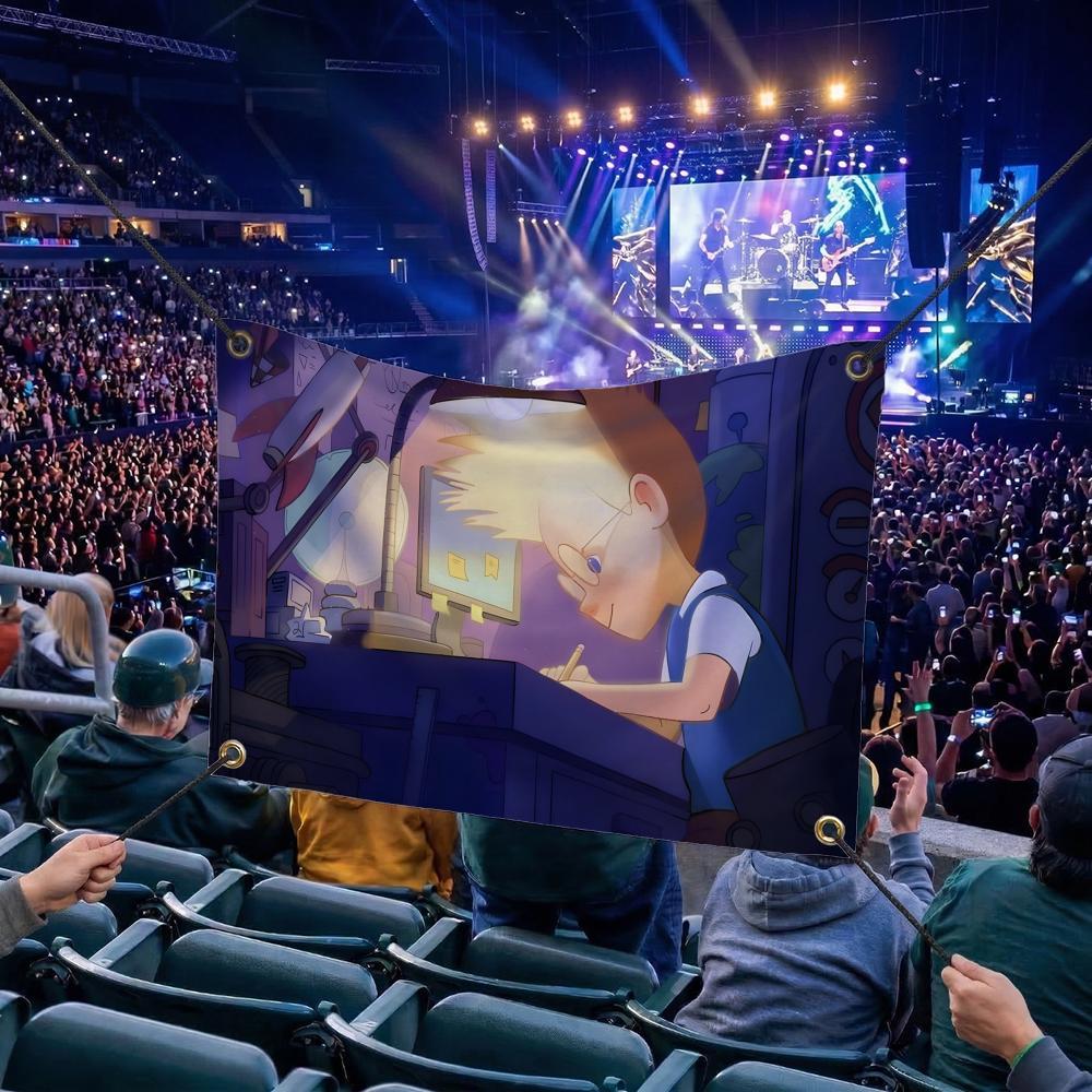 M-Meet the Robinsons CARTOON Flags Multi Size Atmosphere Flag, Cheerleading Hand Pulled Banner, Portable Outdoor Event Flag & Wall Decor for Sports, Parties, Home and Room Decoration