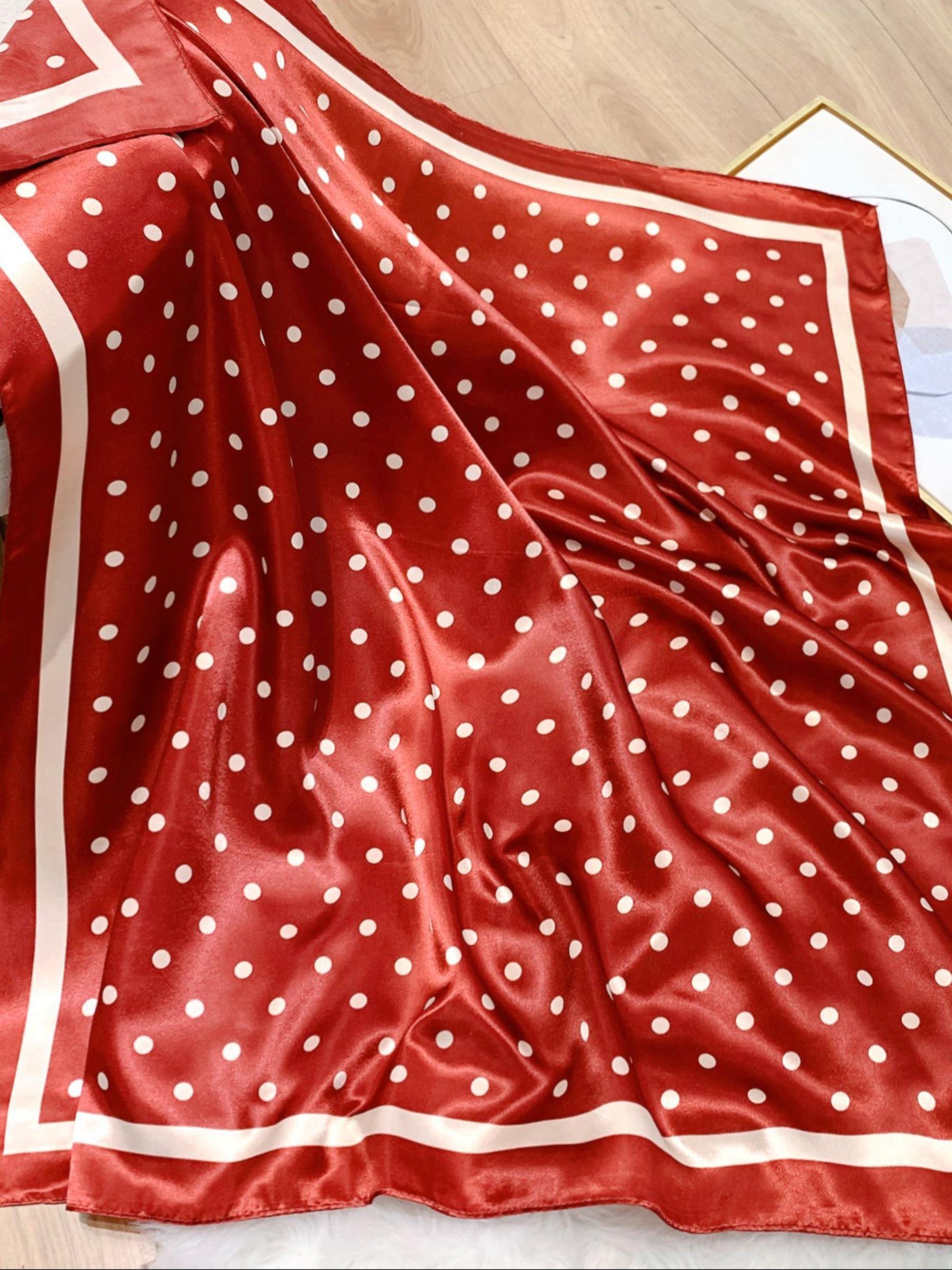 Classic Polka Dot Print Silk Scarf, French Vintage New Satin Square Scarf, 90x90cm Versatile Bandana, Elegant Headscarf, Head Wrap, Commute Travel Decorative Hijab