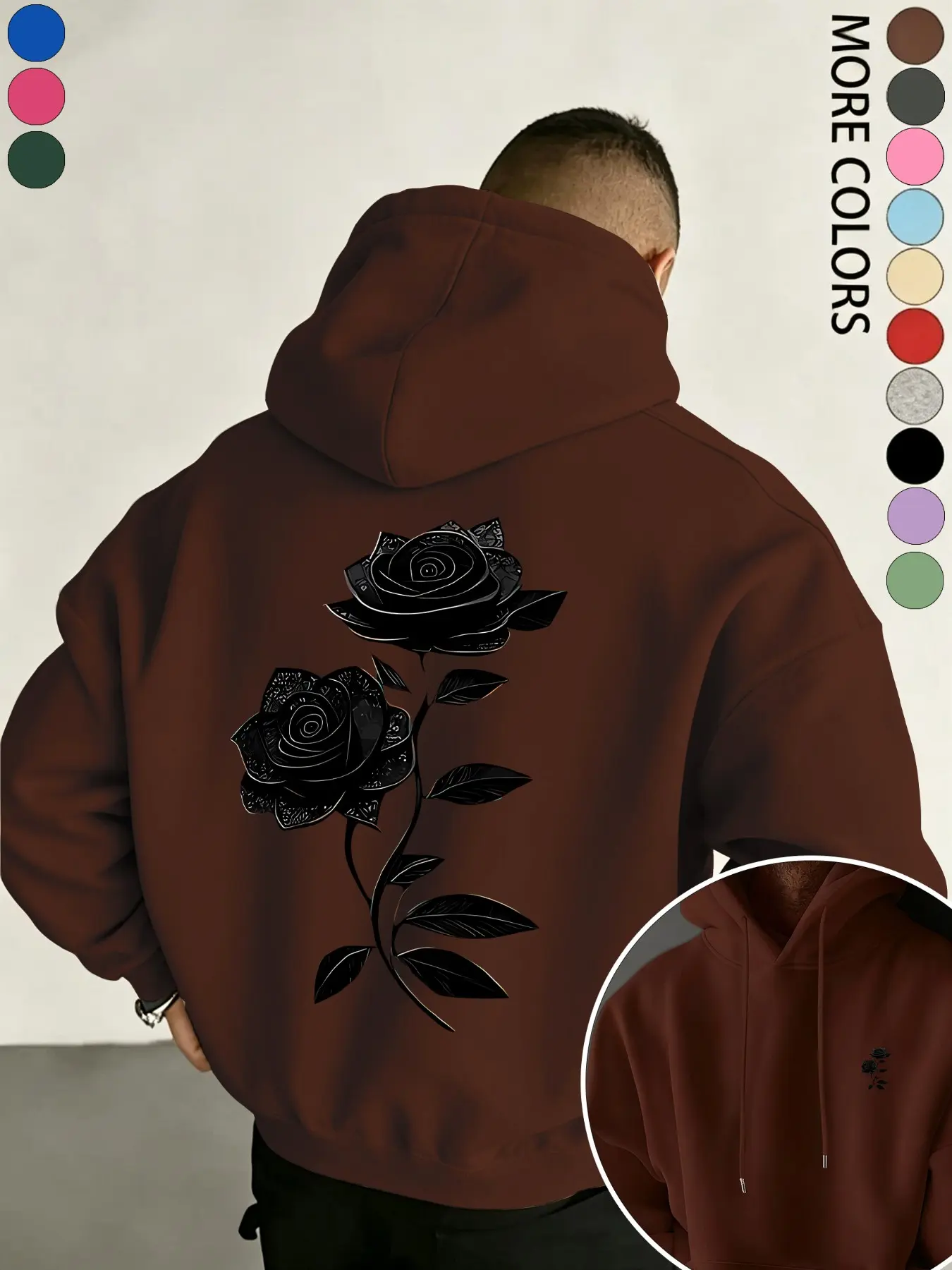 New Unisex Hoodie, Rose Print, Soft Stretch Knit Fabric, Standard Fit, Casual Daily Wear, Four-Season Hooded Clothing, Youth Essential, Sweatshirts