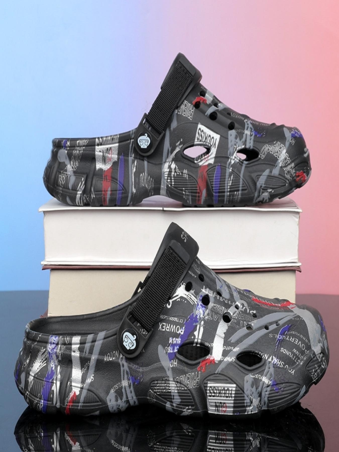 1 Pair of Men's 2-Wear Clog Sandals: Personalized Graffiti Color Matching, Anti-slip Thick Sole, Ventilation Hole Design + EVA Foaming Craft, Ideal for Men and Women's Daily Commute & Stylish Outfit