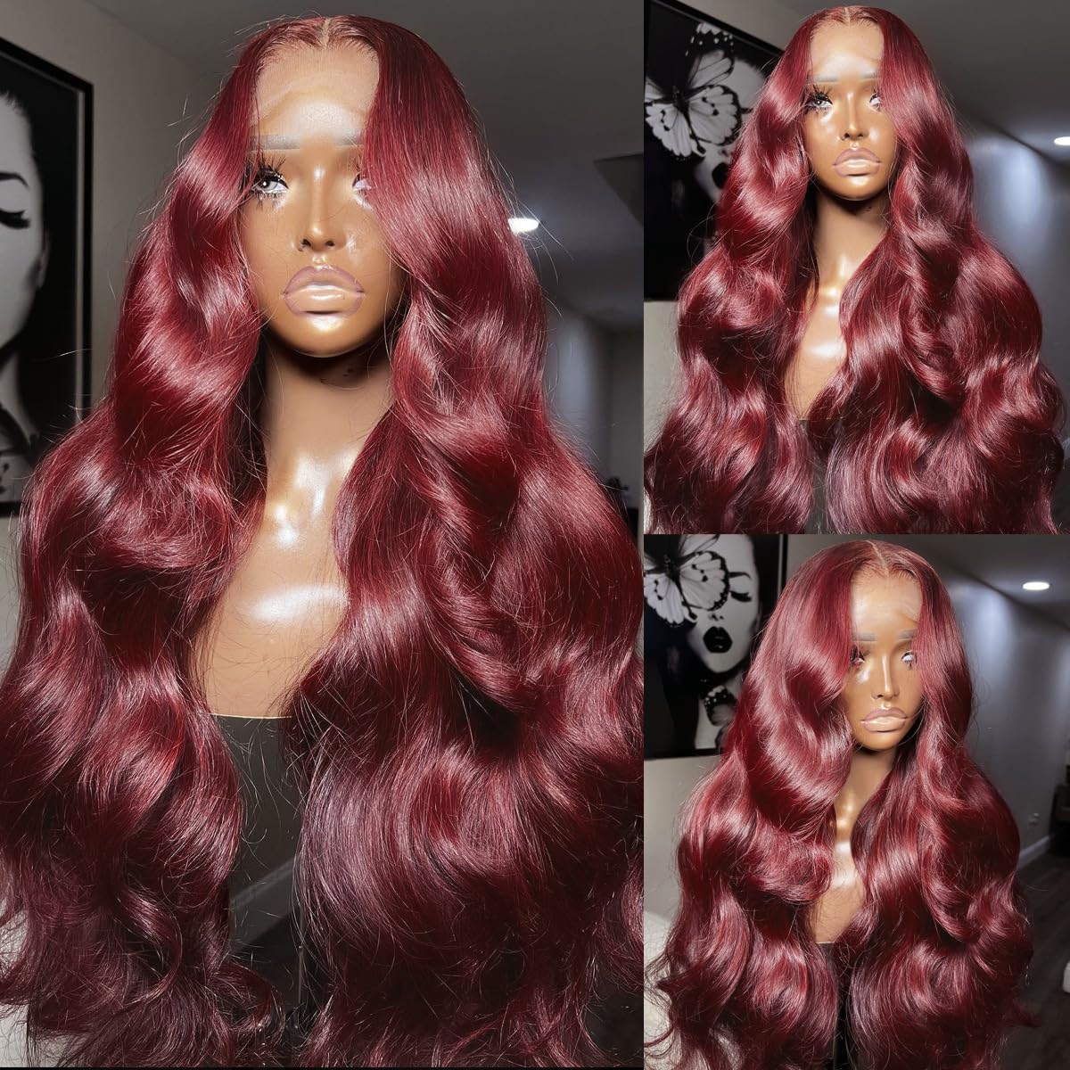 Bling Hair 99J Burgundy Body Wave Lace Front Wigs Human Hair 13x4 Transparent Lace Frontal Wigs Glueless Red Color Wigs Human Hair Pre Plucked 28 Inch