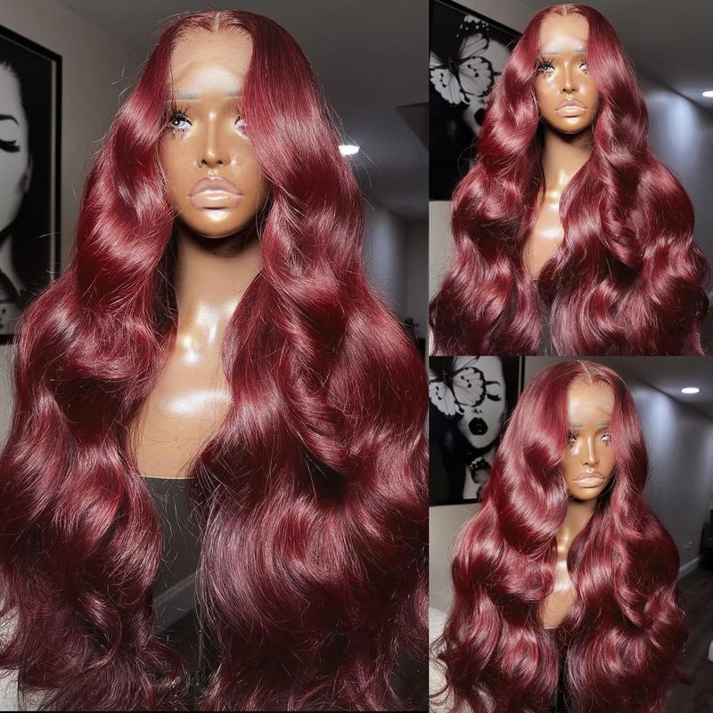 Bling Hair 99J Burgundy Body Wave Lace Front Wigs Human Hair 13x4 Transparent Lace Frontal Wigs Glueless Red Color Wigs Human Hair Pre Plucked 28 Inch