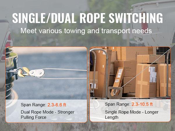 VEVOR Come Along Winch, 4 Ton (8, 818 lbs) Pulling Capacity, 10 ft Steel Cable, 3 Hooks, Heavy Duty Ratchet Power Puller Tool with Dual Gears, Automotive Hoist Cable Puller Ideal for Vehicle Rescue