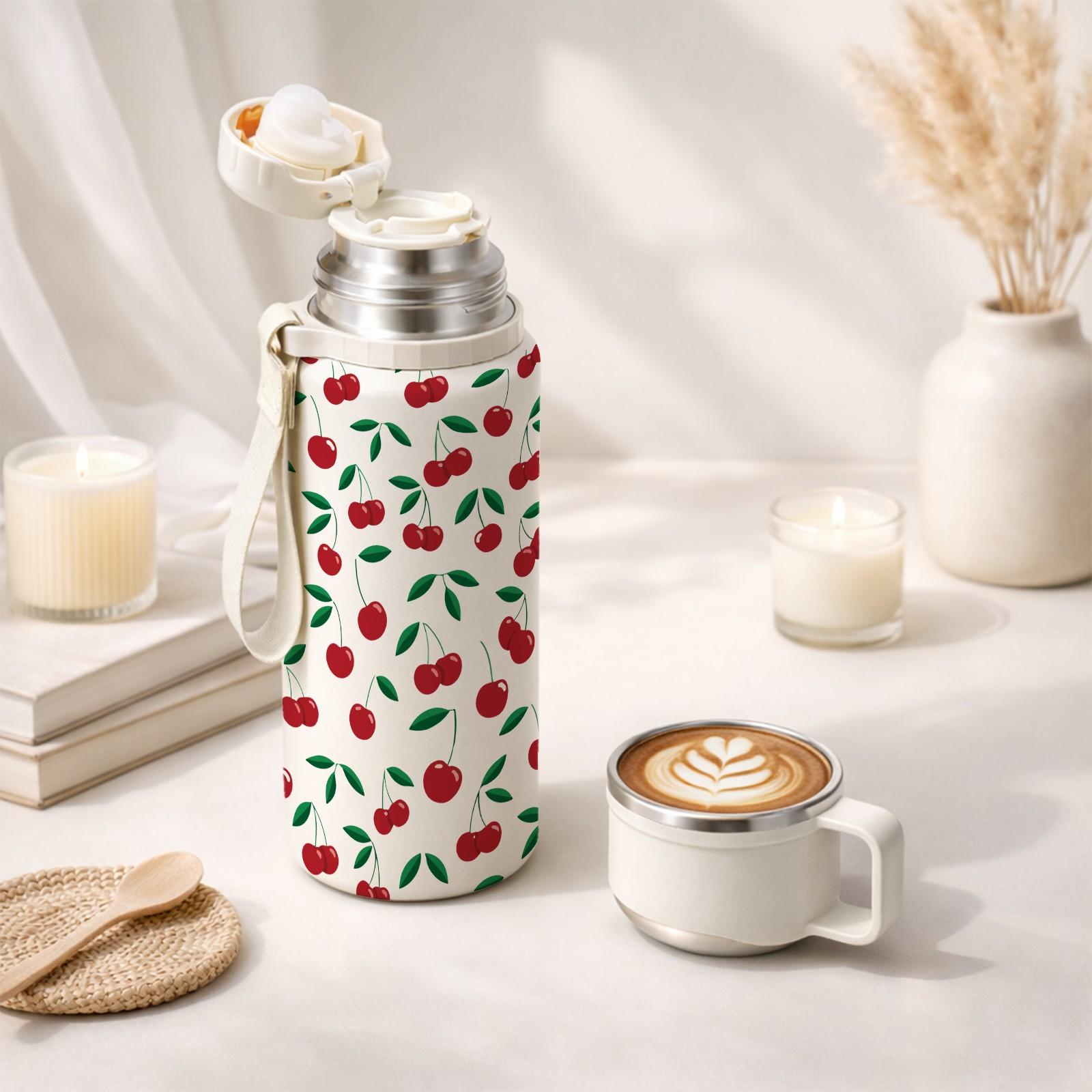 1 Pc Vacuum Cup, 600ml Thermal Mug, Double Wall Insulated Mug, Leak Proof Skinny Tumbler With Handle And Strap, 24 Hours Hot 48 Hours Cold, Portable Travel Mug For Coffee Tea Juice Water, Gift For Women Men Holiday Daily Use