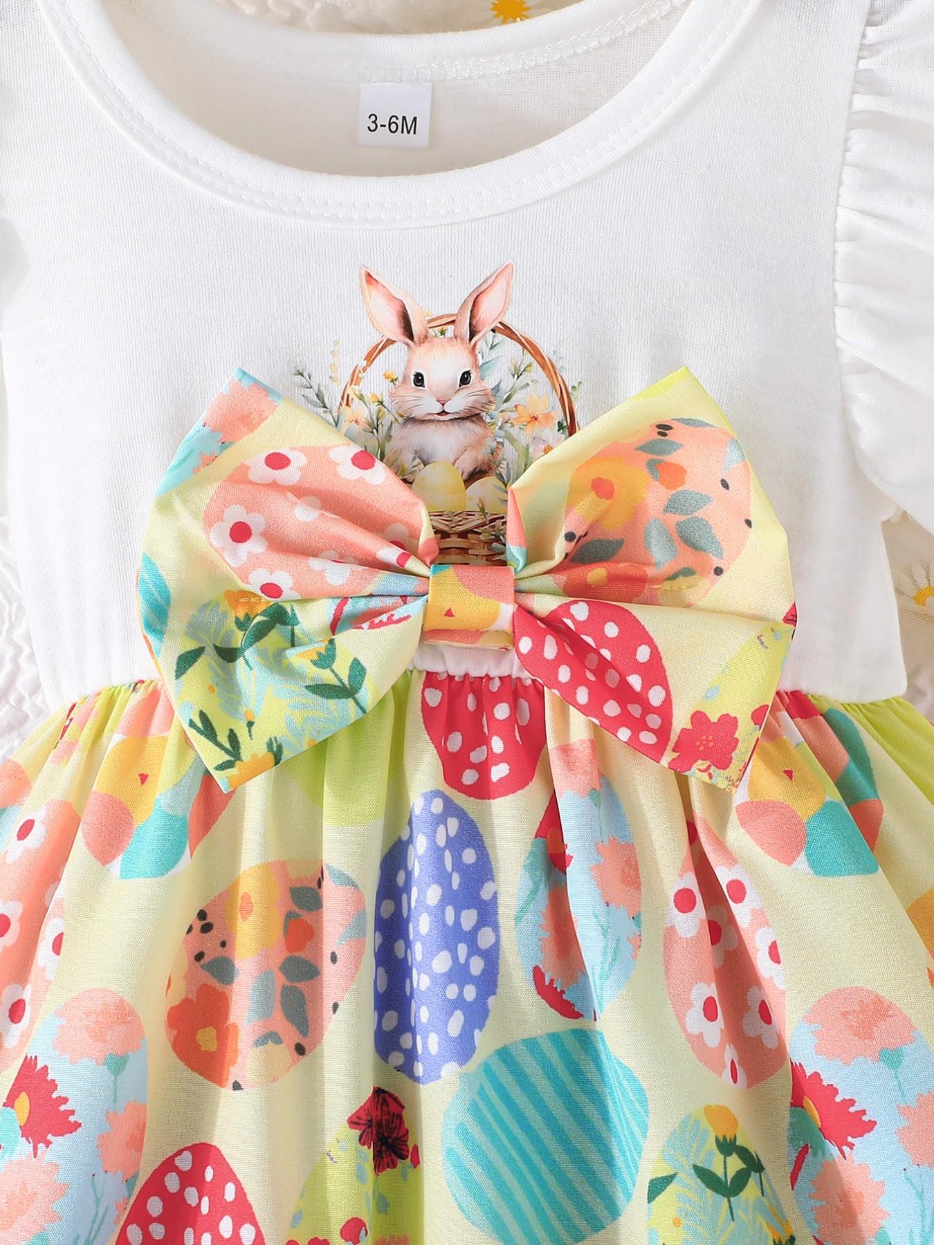 Super Cute Easter Dress for Baby Girls 🌸 Ruffled Sleeve Toddler Outfit with Bunny & Egg Prints | Adorable Summer Baby Clothes Exclusively for Little Princesses