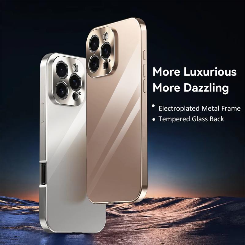 PIKPAKA fashion Under Armour Phone Case For iPhone 17 16 15 14 13 12 Pro Max Plus Electroplated Metal Bumper Case Slim Tempered Glass Back Advanced Materials Shockproof Anti-Scratch Luxury Case Fashion Durable Stylish