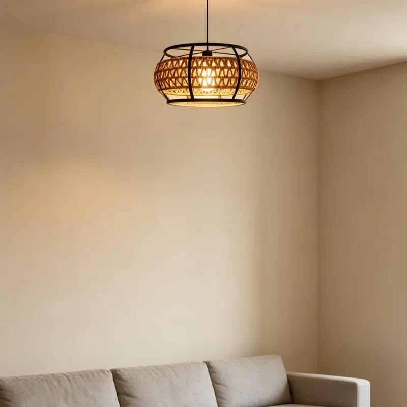 Rustic Style Decorative Hemp Rope Metal Lamp Shade, Industrial Farmhouse Pendant Light Cover, Lighting Accessories, Suitable for Living Room Bedroom, No Bulb and Wire Included