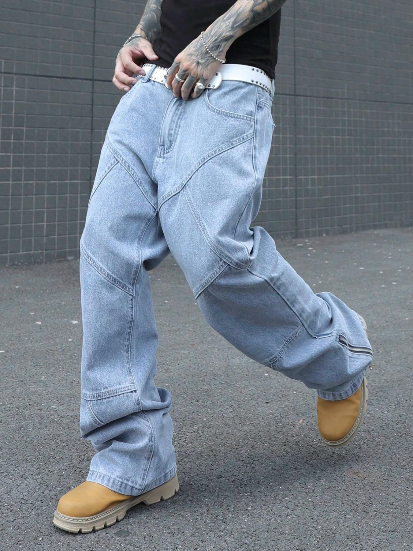 2026 Spring Summer Paris Style Loose Flare Light Washed Blue Denim Jeans, Streetwear Trendy Stylish Men's Fashionable Trousers, Versatile Casual Wear for Every Occasion Pants, Pocket