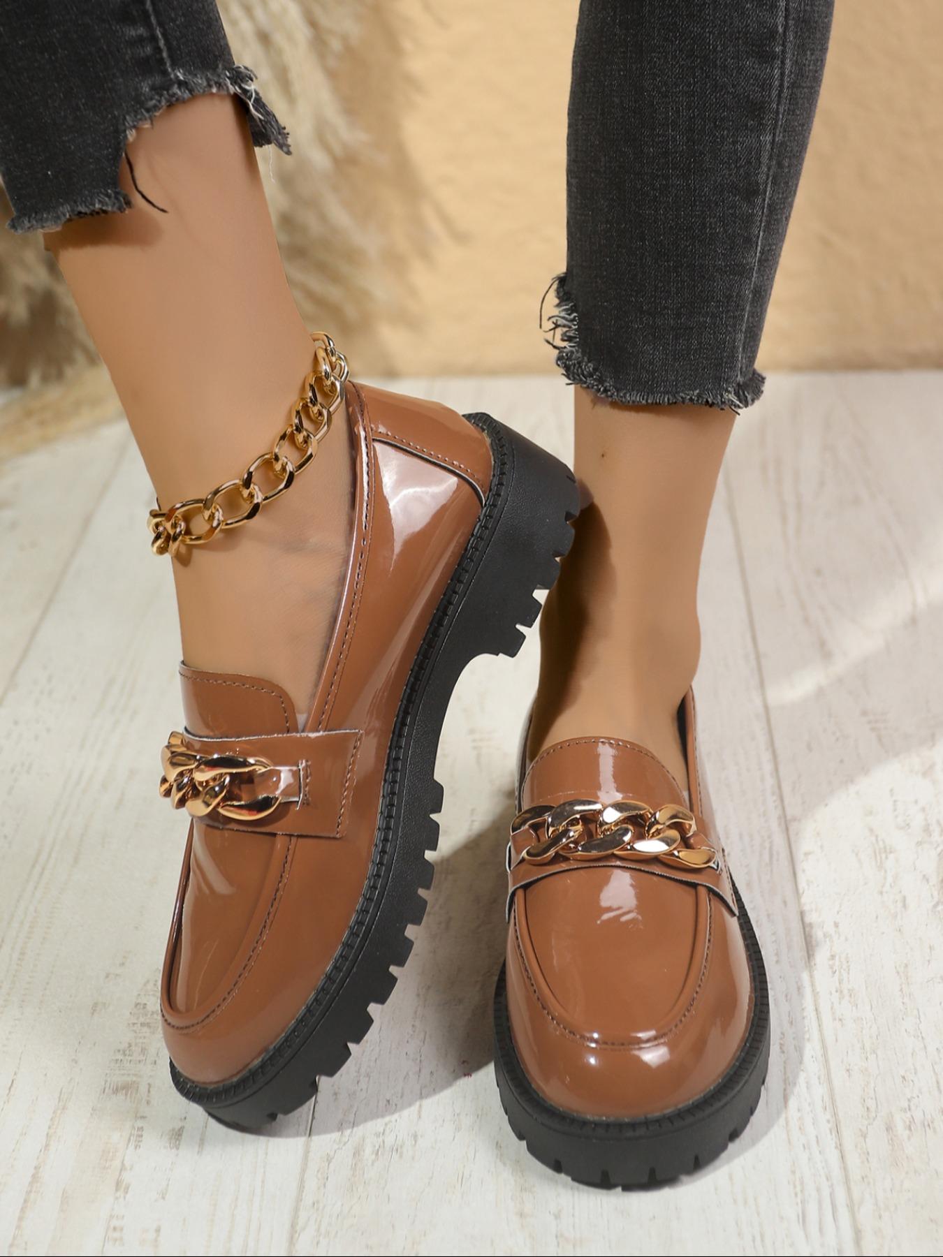 Women's Fashionable Solid Color Platform Loafers, Casual Comfortable PU Leather Shoes for Daily Wear, Lightweight Breathable Shoes for Women & Girls, Commuter Shoes Work