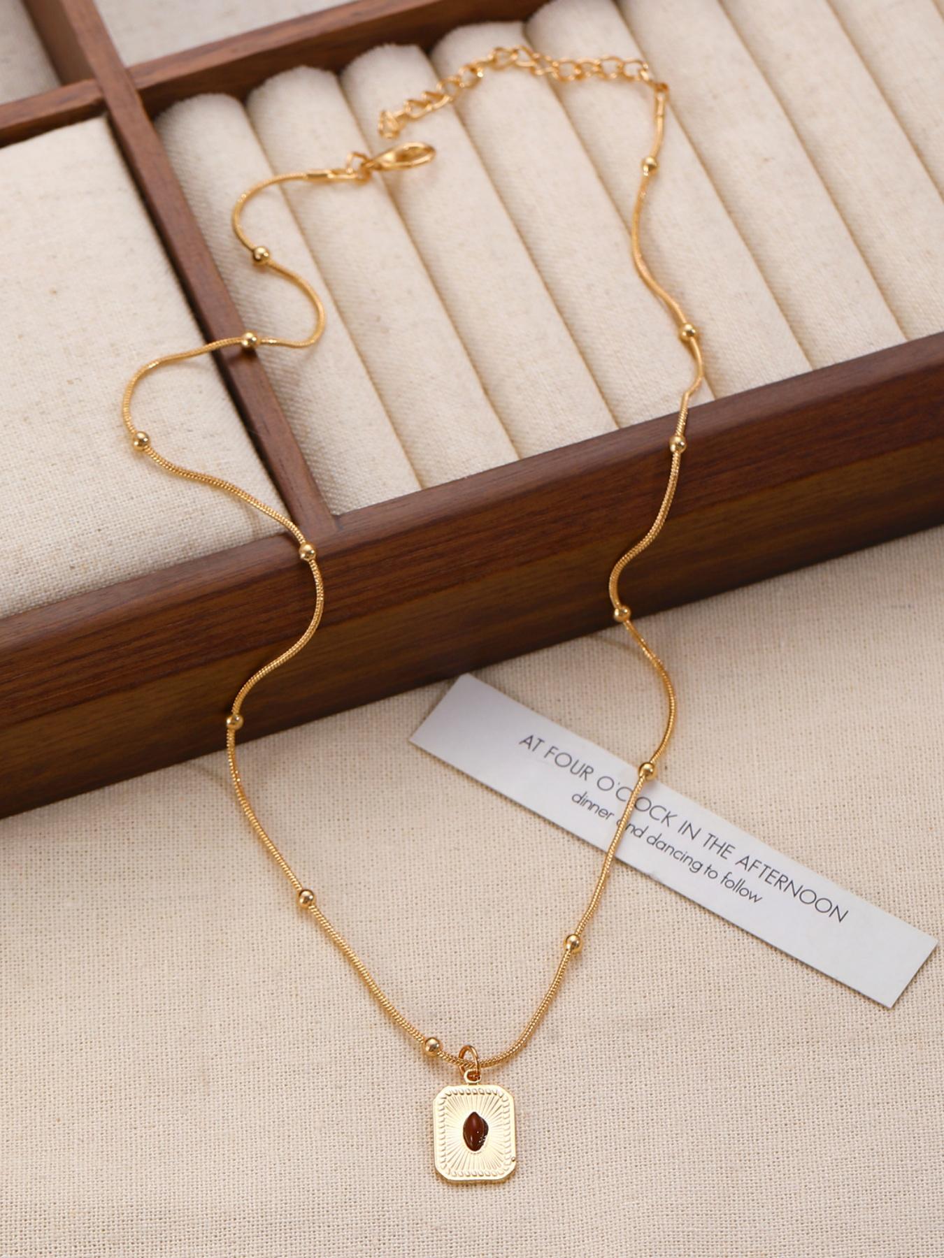 Meleard Tiger Eye Stone Necklace, High-End Unique Shirt Accessory Vintage Pendant Necklace, Suitable for Daily Wear