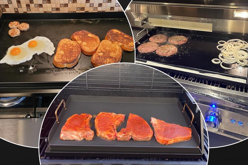 Uniflasy 17" x 13" Nonstick Cast Iron Griddle for Gas Grill, Large Griddle Insert for Outdoor Gas Grill, Heavier Flat Top Griddle Cooking Skillet Plate Teppanyaki for Electric/Gas Grill/Camping Tailgating