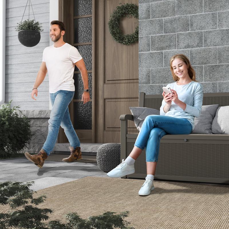 Outdoor Storage Bench, 70-Gallon Resin Deck Box with Seat, 500lb Weight Capacity, Multi-Functional Garden Bench for Patio, Poolside & Entryway, Black & Grey-Christmas Gifts.