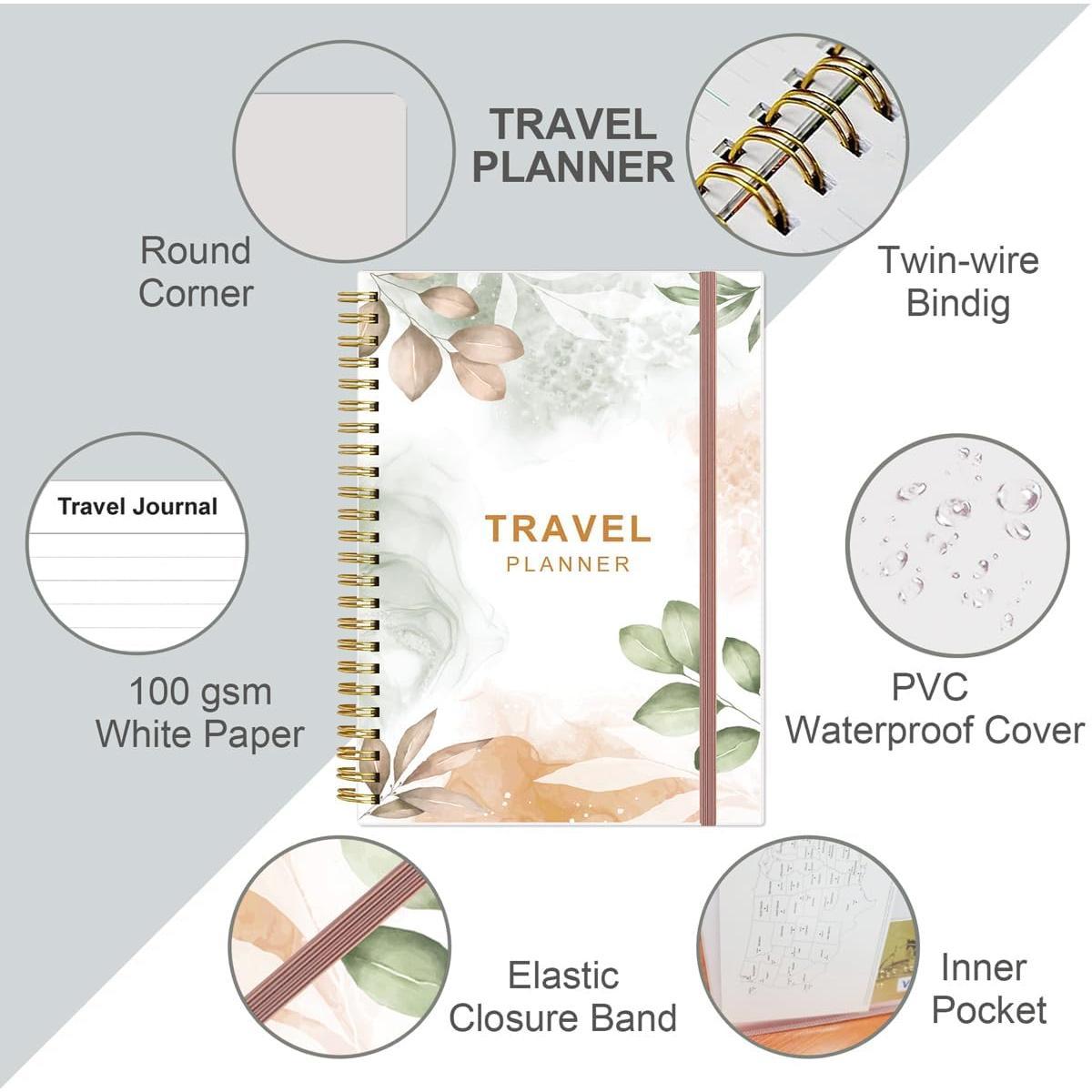 Travel Journal for Women & Men,  & Road Trip Planner Organizer, Travel Notebook for 6 Trips, Trip Planner  to Record Memories and Adventures from Special Trips, 5.8" x 8.5", Rose Leaf