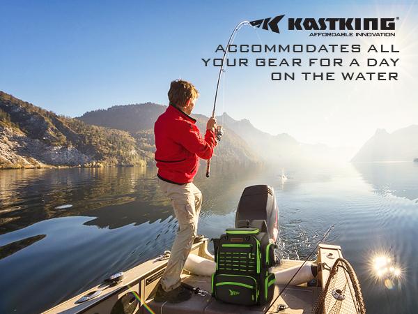 KastKing Bait Boss Fishing Tackle Backpack with Rod Holders-4 Tackle Boxes-Rain Cover,43L Large Storage for Fishing Gear