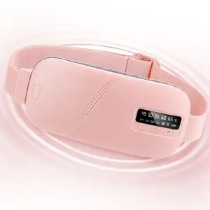 5 Heat Levels 4 Vibration Modes Menstrual Heating Pad, Pink LED Display 45-65℃ Constant Temp, 15/30Min Timer, 1800mAh Rechargeable Waist Massager for Women Period Relief