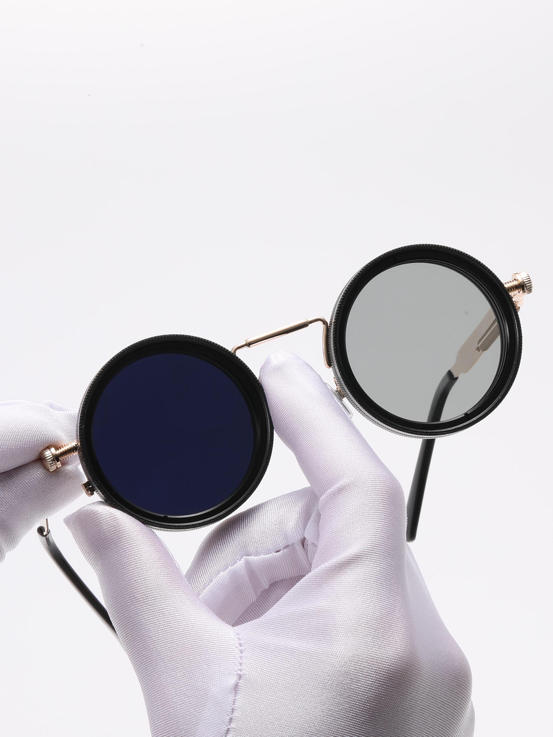 Steampunk Round Adjustable Rotating Aluminum Magnesium Lenses, Fashion Glasses Unisex Polarized Colors Adjustable, All Seasons