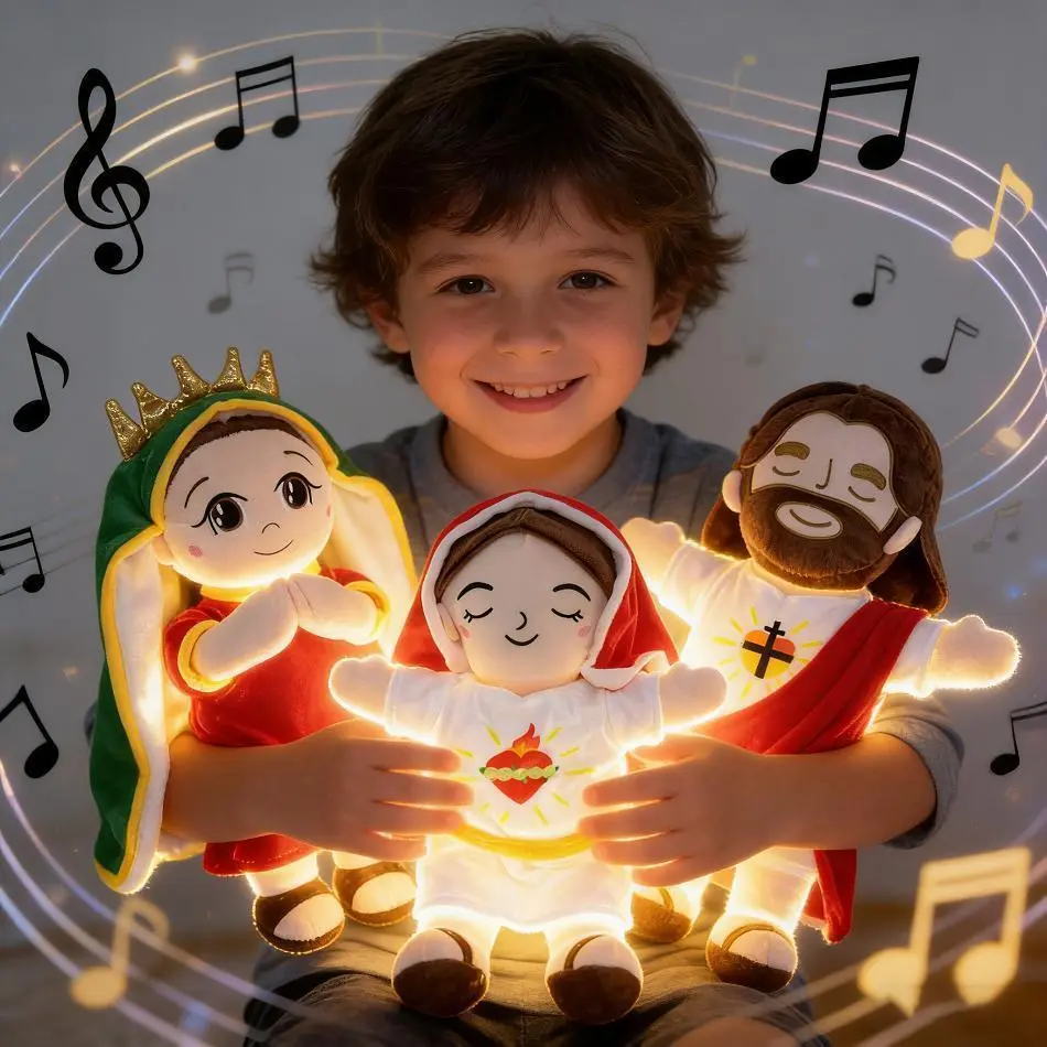 2026 new Breathing Soothing Jesus Virgin Mary Plush Doll Sleeping Companion Music and Light Doll Sensory Stuffed Party Toys Festival Gift