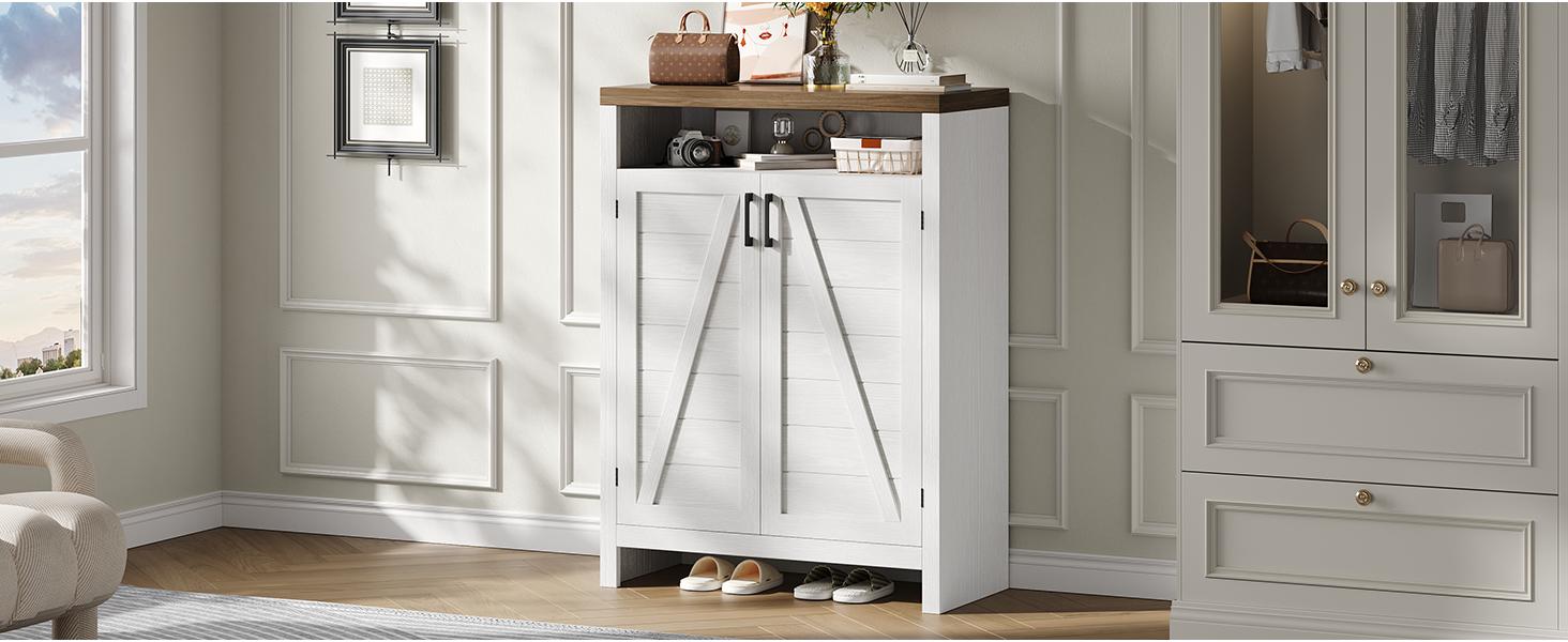 【SPOTLIGHT DAY】ONBRILL 6-Tier Shoe Cabinet with Doors, Farmhouse Shoe Storage Cabinet with Adjustable Shelves, Large Capacity Wooden Shoe Rack Organizer for Entryway, Closet, Hallway, Living Room