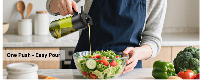 2 Count 2 in 1 Oil Sprayer and Oil Dispenser for Kitchen - 16oz/470ml Light-Blocking Dark Glass Olive Oil Spray Bottle for Cooking, Air Fryer, Salad & BBQ Utensils