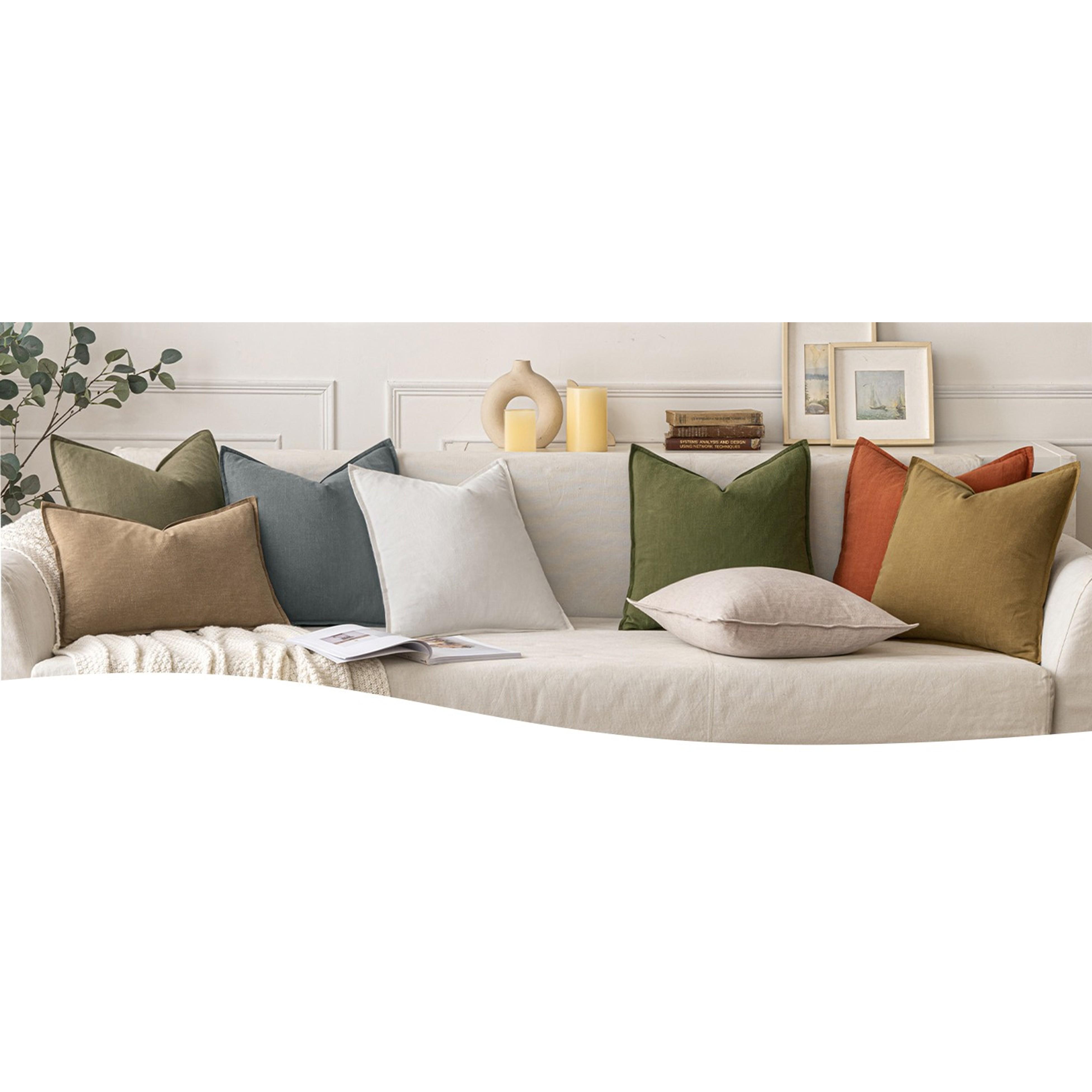 Decorative Linen Euro Sham Pillow Covers 24x24 Natural Beige Boho Farmhouse Neutral Couch Throw Pillows for Bed Pack of 2 Accent Modern Pillowcase Sofa Livingroom Home Decor