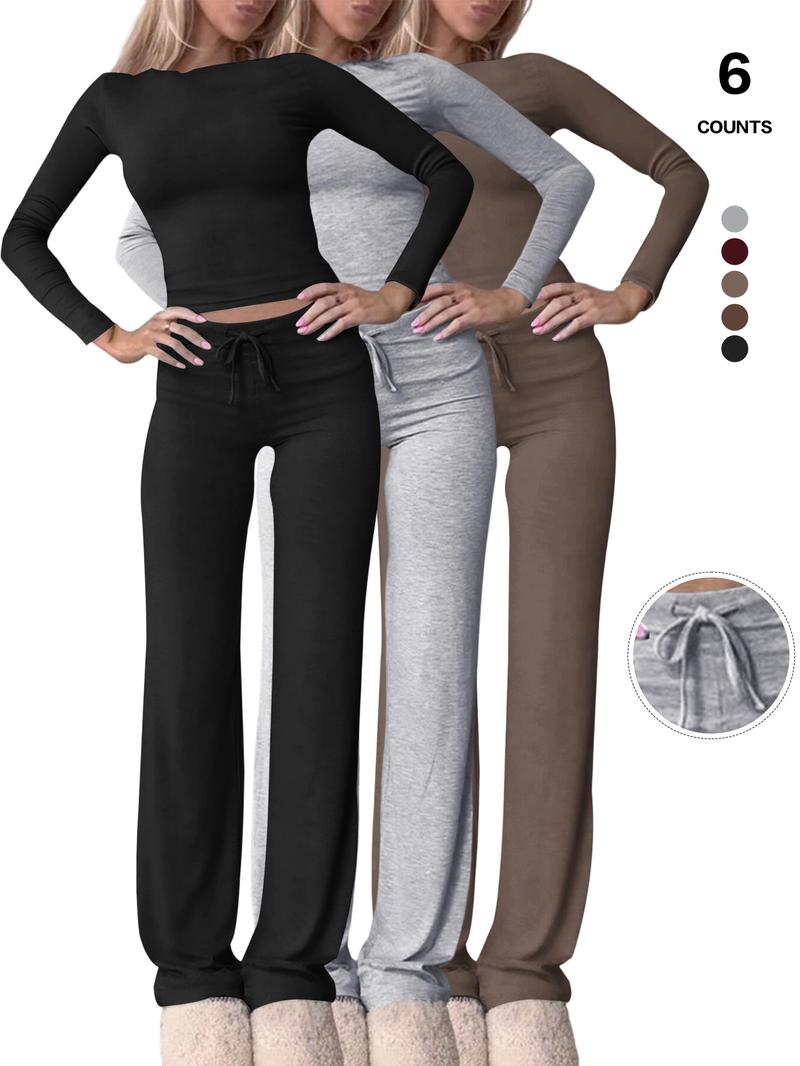 Women's Slim Fit Cropped T-Shirt & High-Waisted Flared Pants Sportswear Set, Casual All-Season, Perfect for Daily Wear
