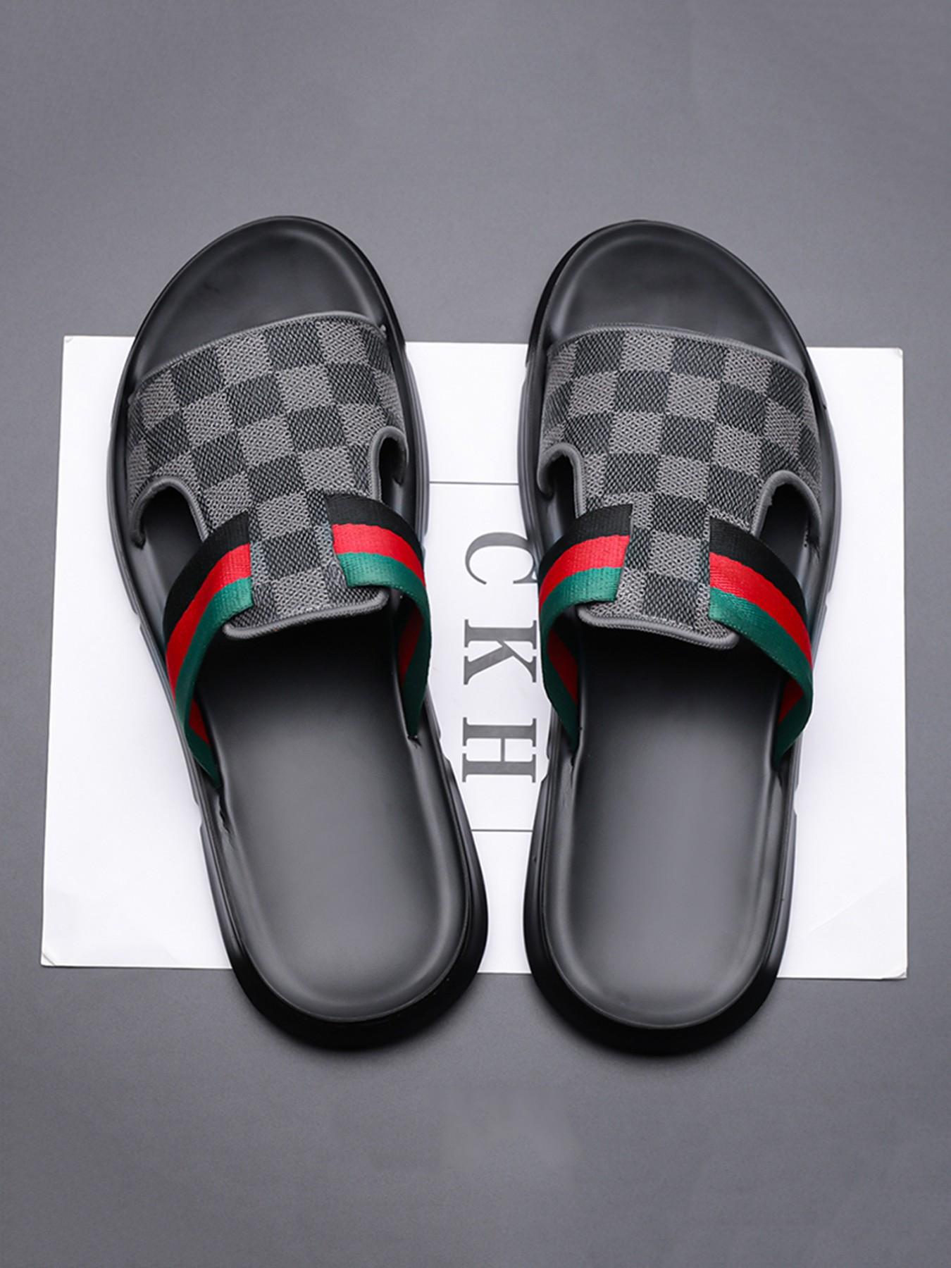 Men's Checkerboard Flip Flops, Webbing, Thick Sole, Outdoor Beach Shoes, Home & Outdoors, Non-Slip, Sizes 39-45, Summer 2026 New Arrival