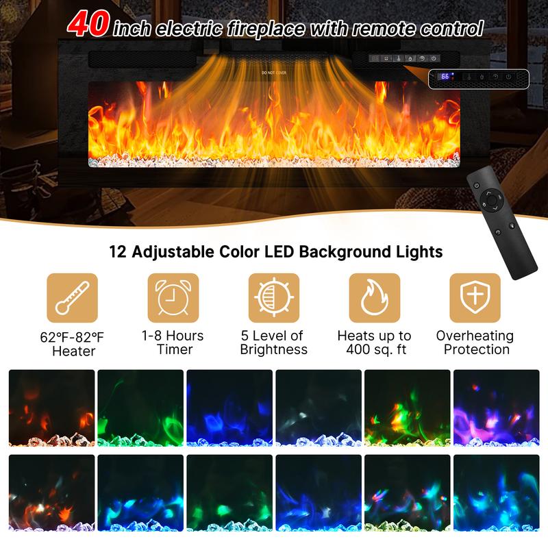 Fireplace TV Stand/LED TV Stand for 70/75/80/85/90/95 inch TV , TV Stand with 40" Electric Fireplace & Power Outlet, High Gloss Surface, 2 Storage Cabinet, Modern Style for Living Room (83 Inch/71 Inch, White/Black)