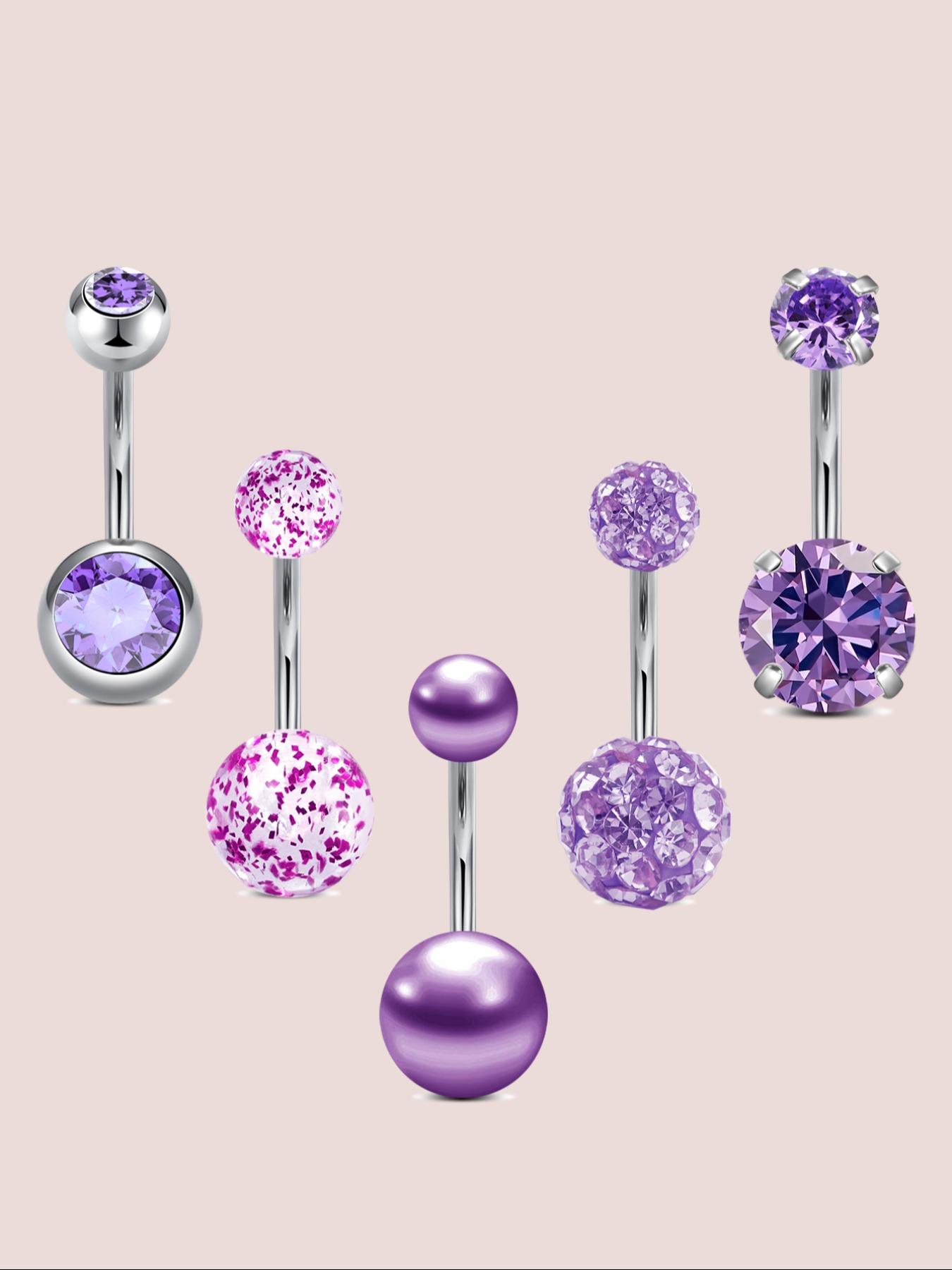 Stainless Steel Cz Belly Ring Set, Belly Button Piercing, 5 Counts Navel Piercing Jewelry, Elegant Design for Women and Girls, Perfect Gift for Holidays