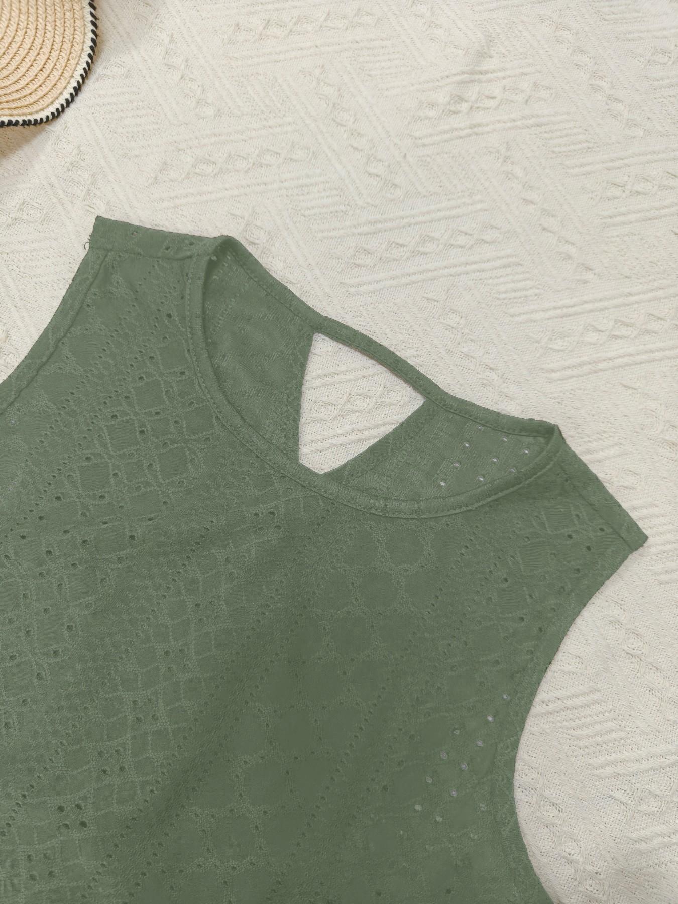 New Summer Women's Plain Sleeveless Top, Hollow Out Irregular Hem Cross Design, Elegant Fashion Commuter Versatile Tank Shirt