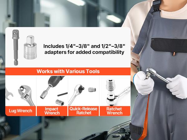 VEVOR Bolt Extractor Kit, 16 Pieces Impact Bolt Nut Remover Set with Adapters and Pin Punch, Solid Storage Case, Cr-Mo Steel for Removing Damaged, Rusted, Stripped, Rounded Bolts, Nuts and Screws