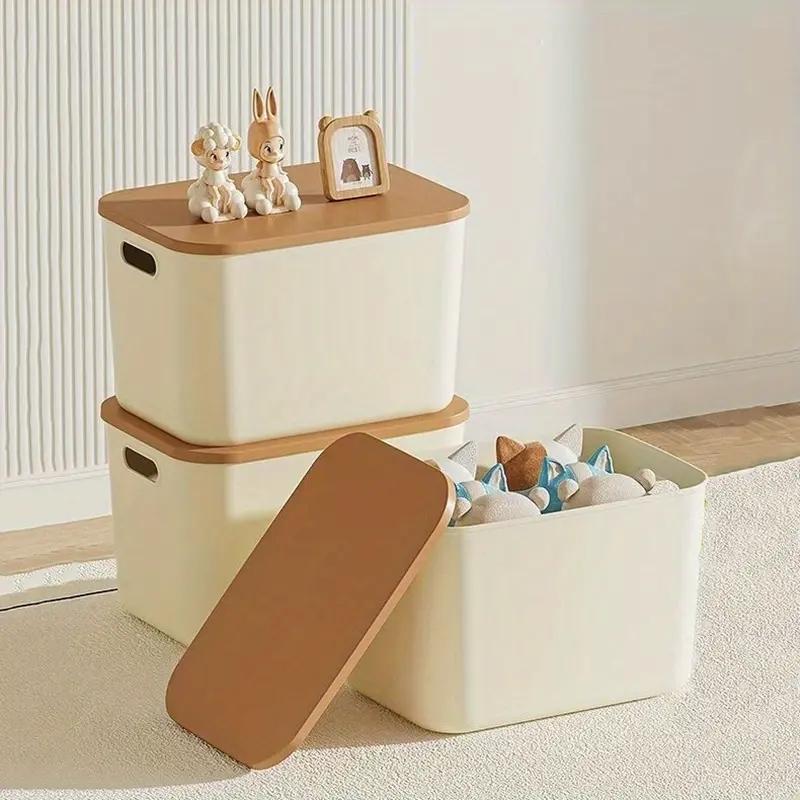 Stackable Storage Box with Lid, 8 Counts Modern Simple Plastic Organizer Container, Durable Plastic Storage Box for Home Office Dormitory School