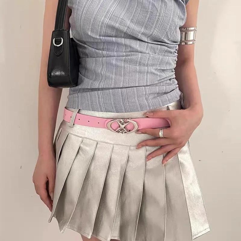 Y2K Punk Style Belt with Moon Star Cross Metal Buckle, Vintage Gothic PU Leather for Men Women Jeans Decoration