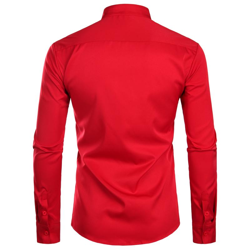 ZEROYAA Men's Banded Collar Slim Fit Long Sleeve Casual Button Down Dress Shirts with Pocket Breathable Polyester Top Black Color Menswear Beige - Fabric ZEROYAA Men's Banded Collar Slim Fit Long Sleeve Casual Button Down Dress Shirts with Pocket Breathable Polyester Top Black Color Menswear Beige - Fabric