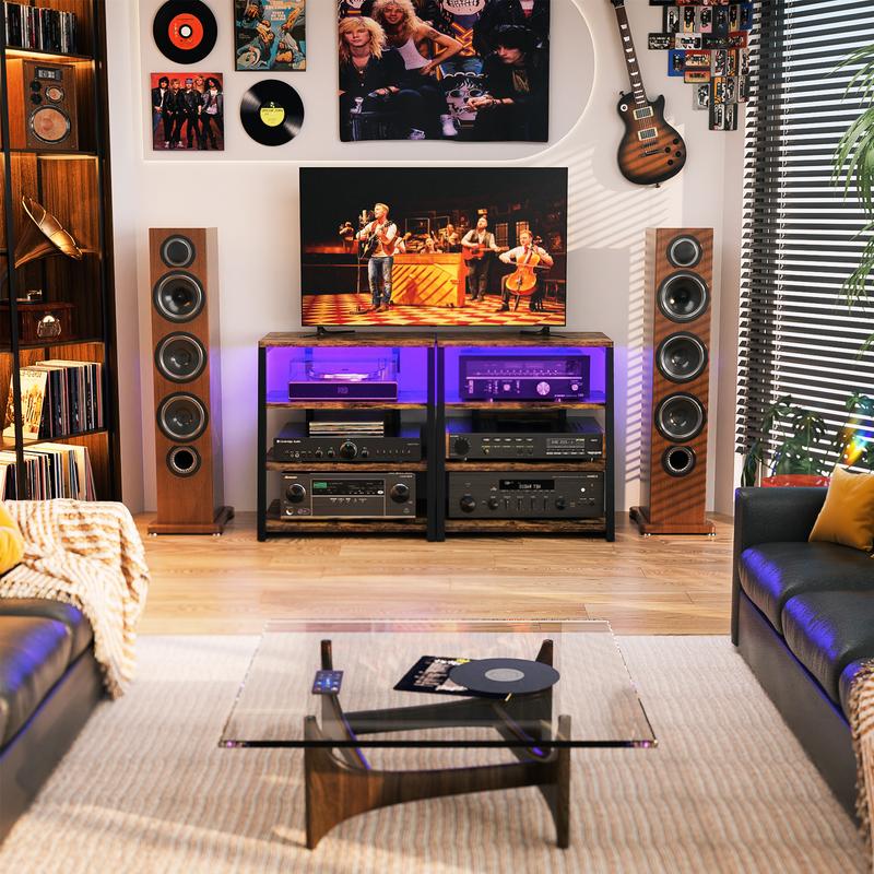 AV Media Stand with Outlets, Vinyl record player stand, Stereo Audio ...