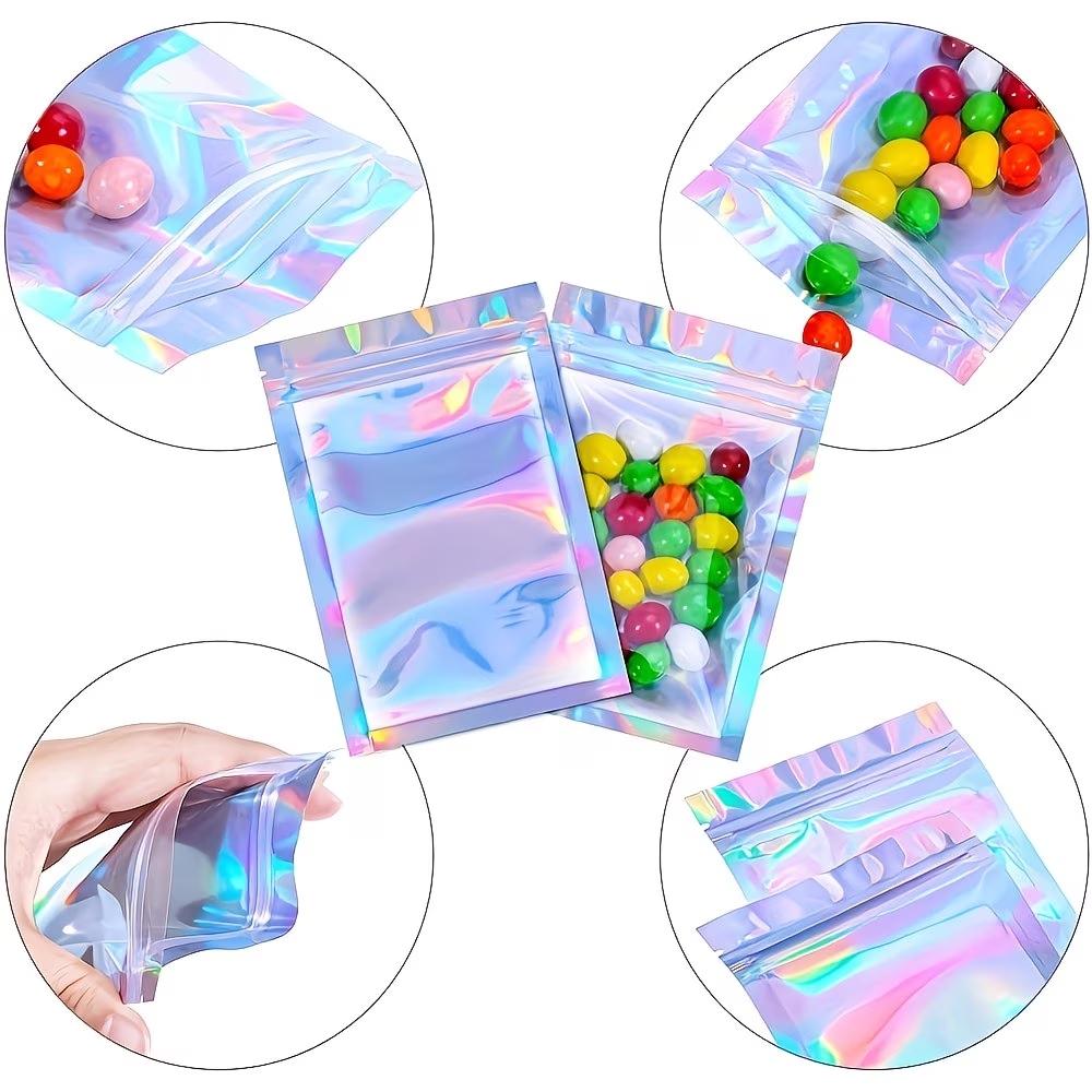 20pcs Re-Sealable Odor-Proof Bags, Holographic Aluminum Foil Food Candy Jewelry Screw Flat Zip Lock Bag, Resealable Zipper Bags, Durable Storage Solution