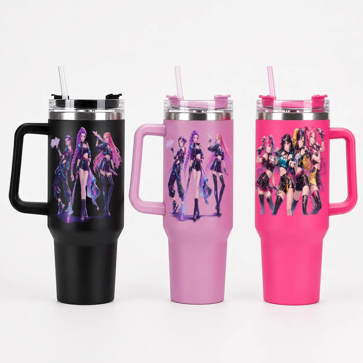 40oz Anime Pop Idol Stainless Steel Tumbler with Handle and Straw – Double Wall Vacuum Insulated Travel Mug, Car Cup Holder Compatible